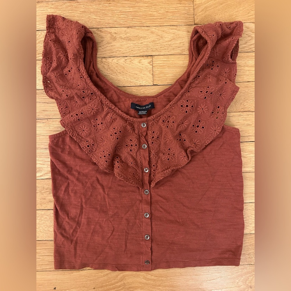 American Eagle Lace Overlay Button-down Blouse